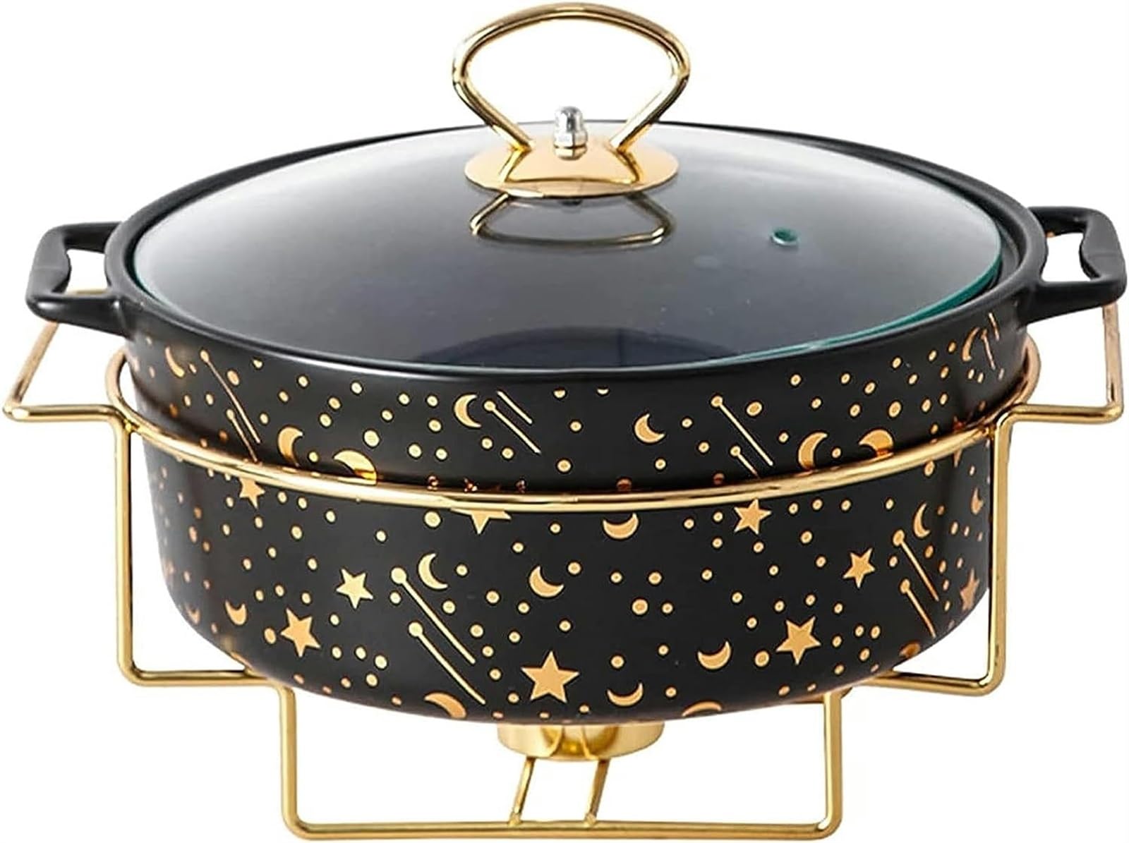 Hadecoll Black Round Chafing Dish Buffet Set Ceramics Food Warmer Chafer Wglass Lid, Chafers And Buffet Warmer Set For Weddings Parties Banquets Events,-M