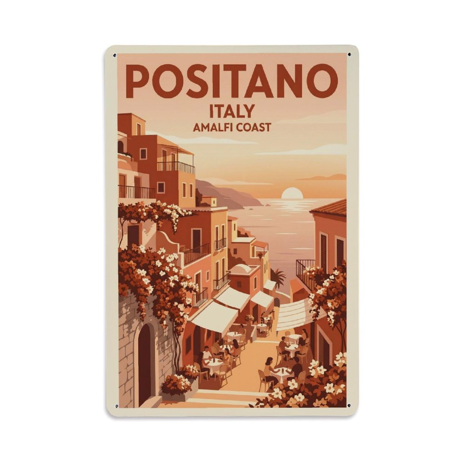 Vintage Travel Positano Italy Rust Metal Tin Sign Plaque Wall Decor for Cafe, Club Bar, Office, Garden Metal Poster 8x12Inch