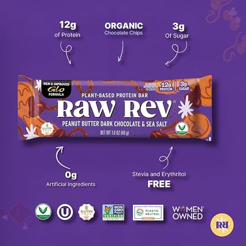 Miniatura 3 de Raw Rev Glo Barras de proteína mantequilla de cacahuate chocolate oscuro y sal marina barra de 16 onzas