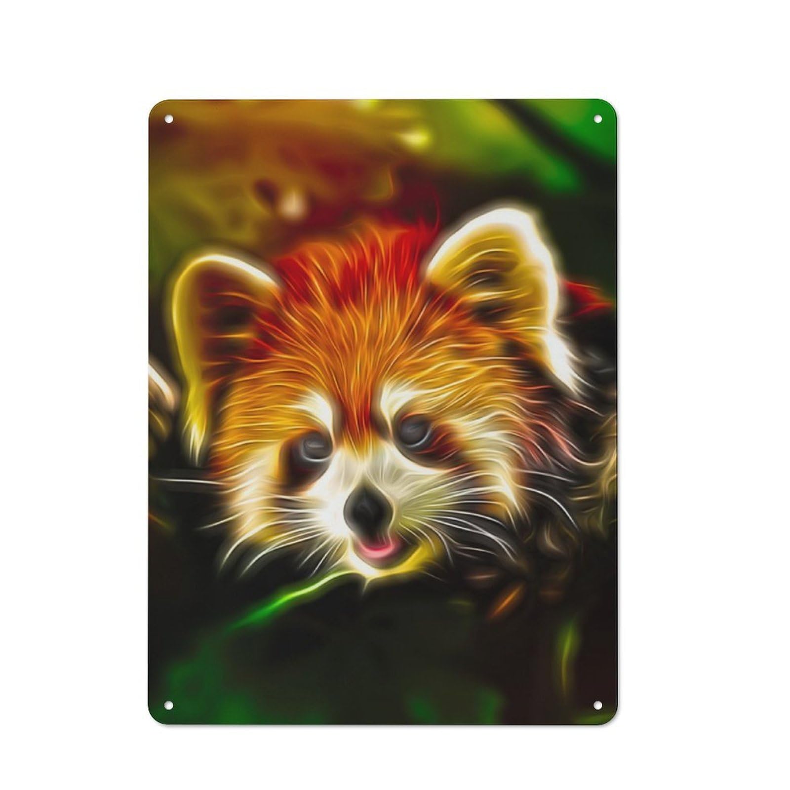 Junmoney Red Panda Fractal Smart Tin Sign 40X30cm Featuring Office Wall Decor For Workspace, Cafe, Shop Or Desk Area