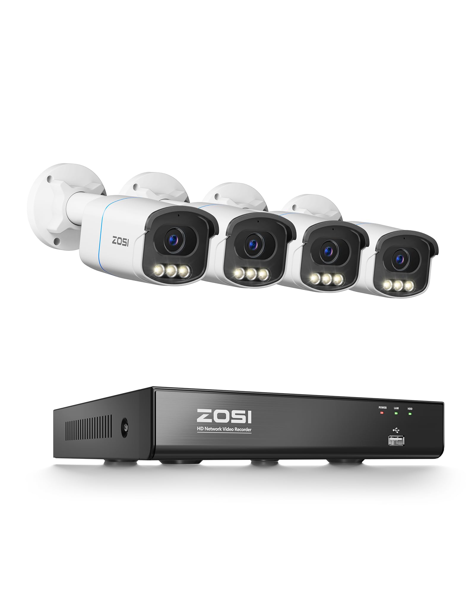 ZOSI 4K 8CH PoE Security Camera System, 4X C186 Aurora Lux Cameras, No HDD
