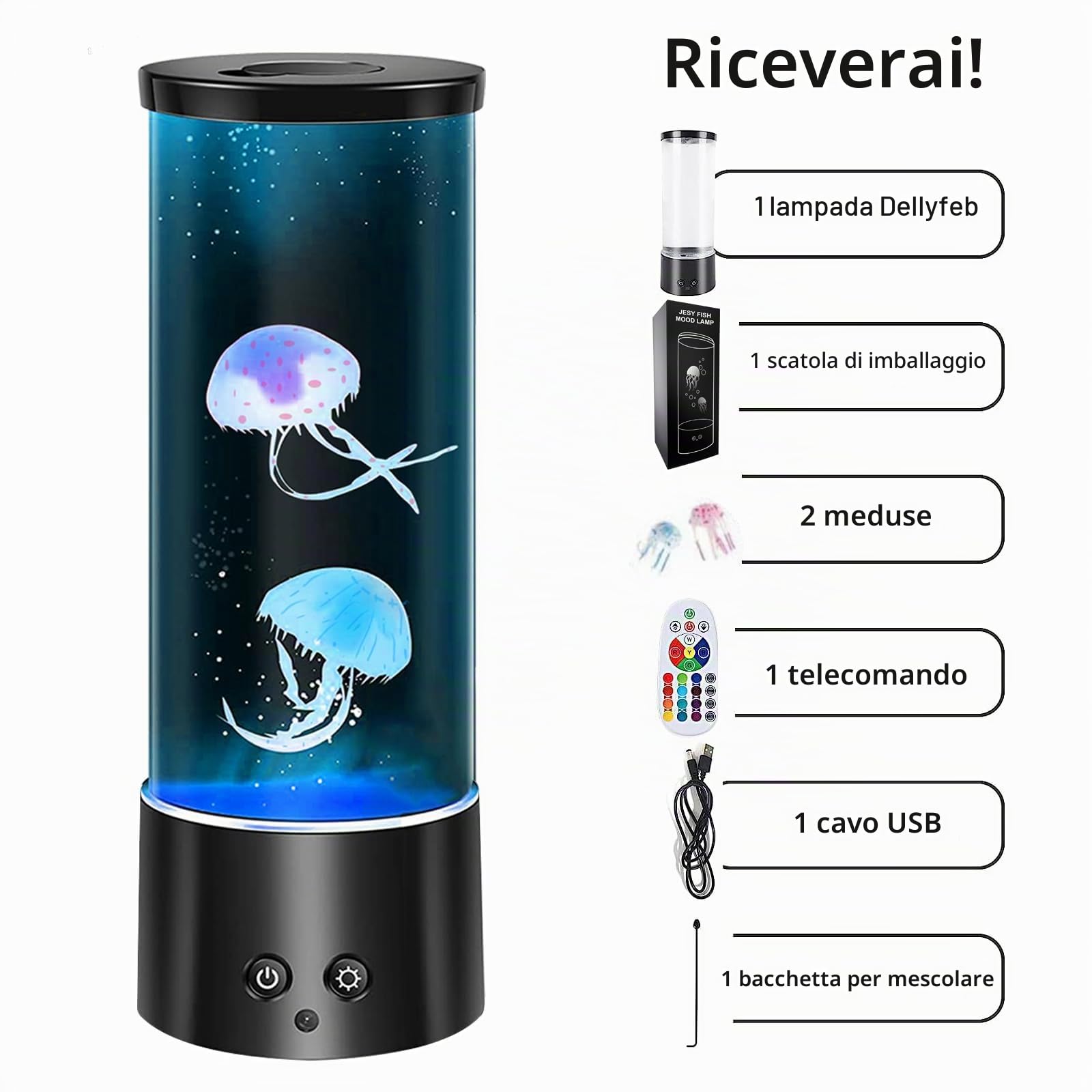Lampada Meduse, Jellyfish Lamp Colorata, Acquario Cilindro 17 Colori Mood Light, USB Lava lamp Luce Notturna Bambini Lampada da Tavola per Rilassante o Deco