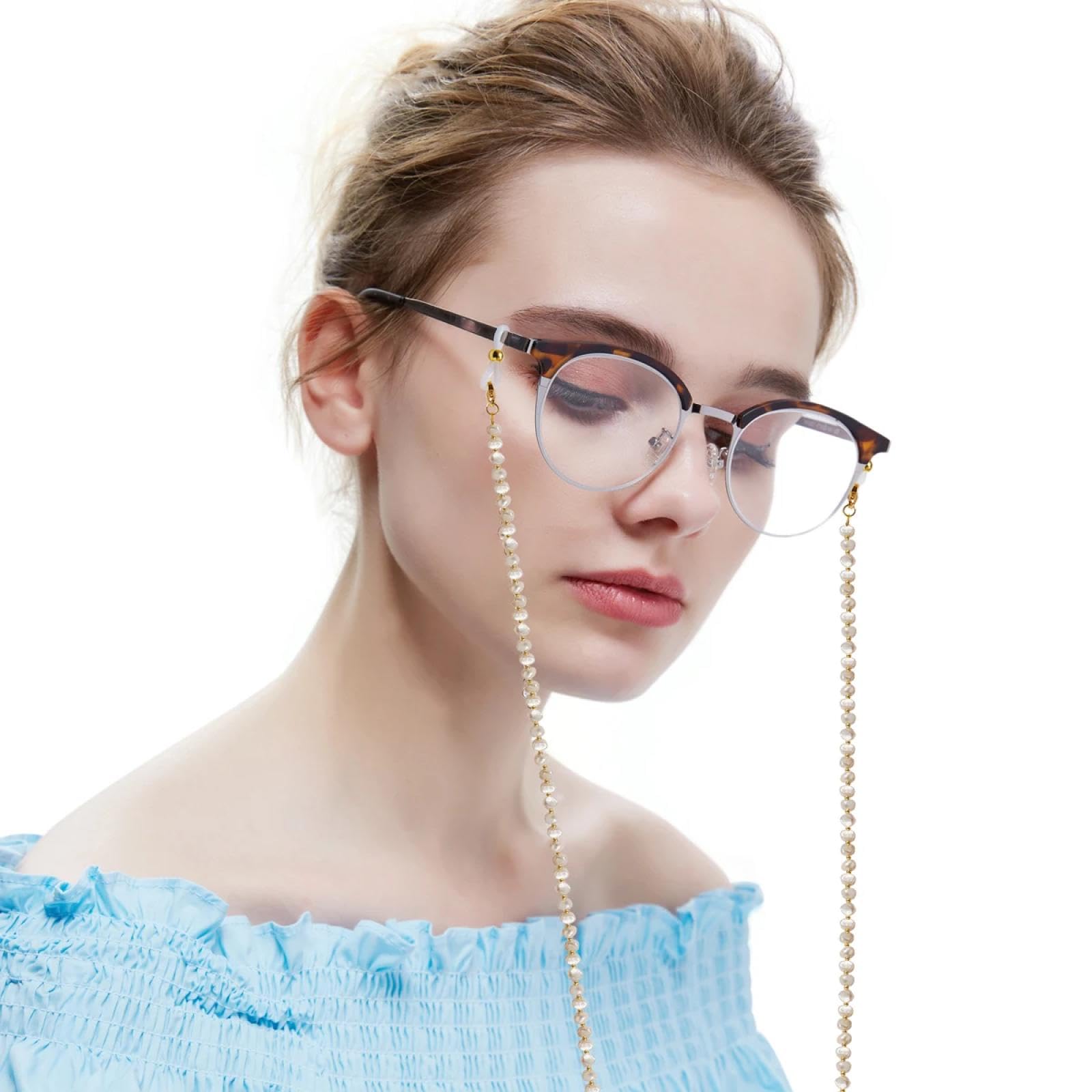 Brillenkette Damen Perlenbrille Kette Halskette Anhänger Lesebrille Metall Sonnenbrille Kette Lanyard Accessoires Damen