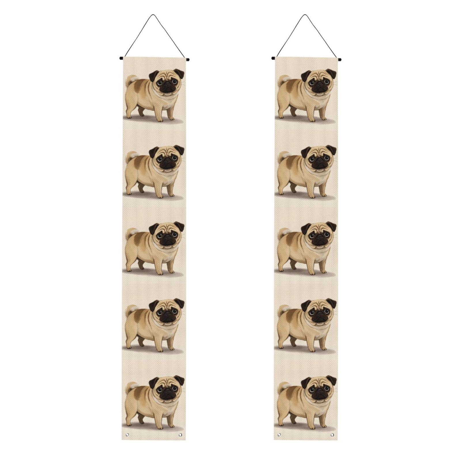 cartoon pug Porch Banner 2PCS, Summer Hanging Flag Party Porch Sign Front Door Hanging Decorations for Indoor Outdoor Holiday Yard Decor Wall Backdrop 71 x 12 Inch
