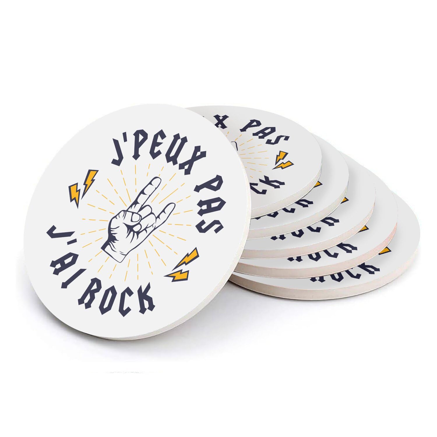 Sous verre ronds en céramique J'Peux Pas J'Ai Rock lot de 6 dessous de verre musique pour table