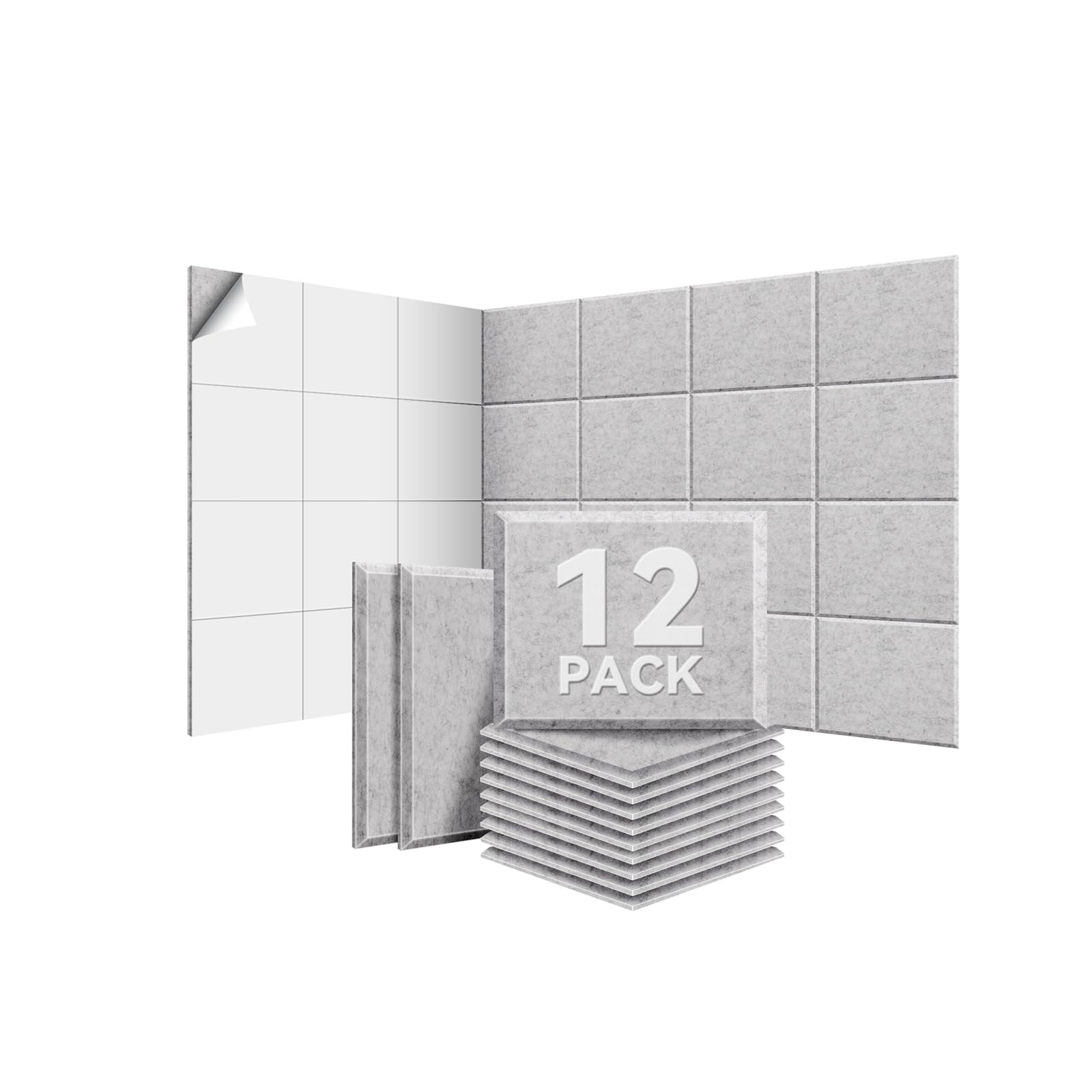 Lot de 12 panneaux acoustiques autocollants, 30*40*0.9cm Isolation phonique efficace, Couverture 1,44㎡, haute densité (230kg/m³) NRC 0.95, mousse acoustique pour murs et portes, salle de jeux