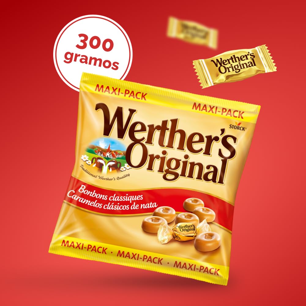 Werther's Original Caramelos Toffee de Mantequilla y Nata Fresca Maxipack 300 g Sabor Clásico Cremoso Sin Gluten