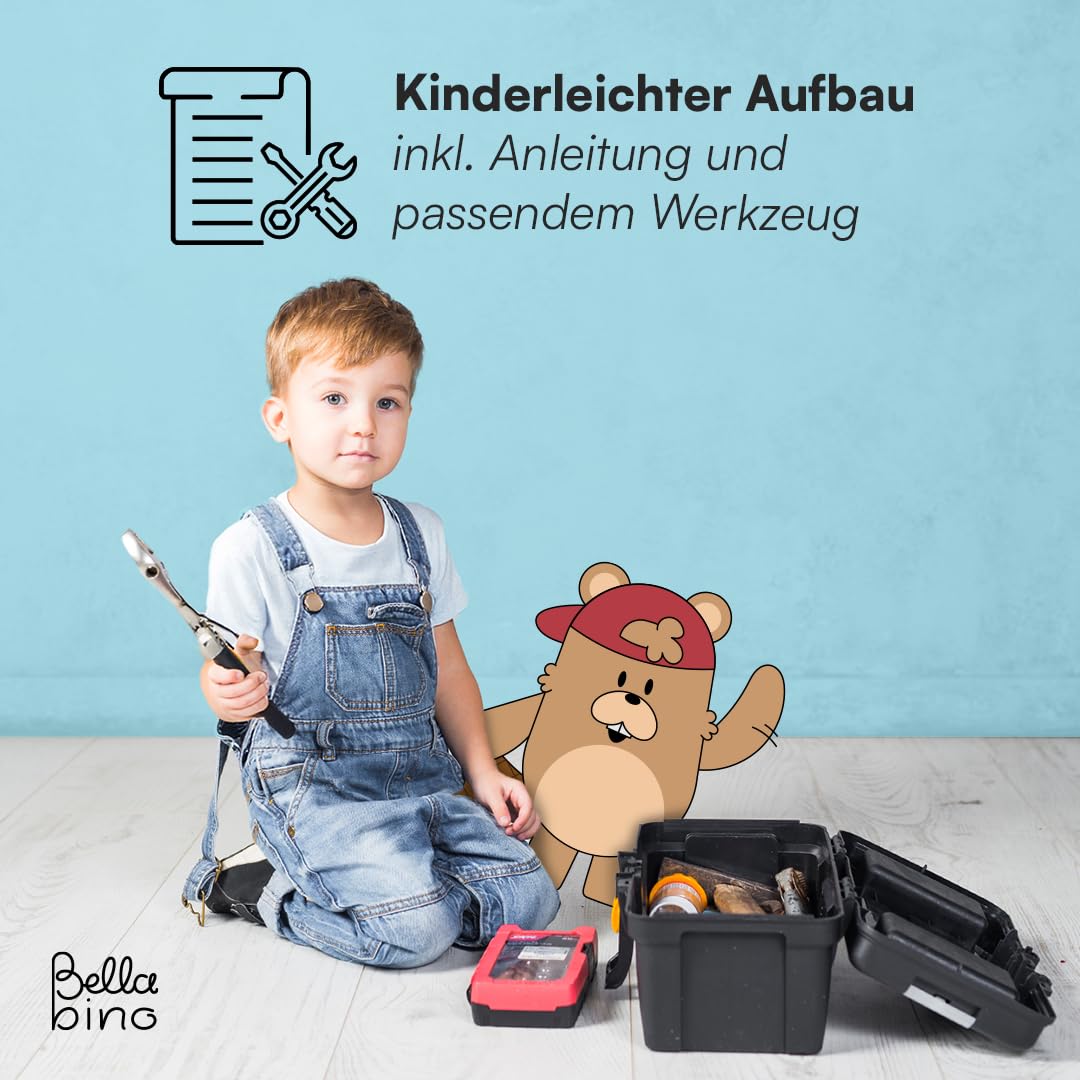 Bellabino Campo Kinderschreibtisch höhenverstellbar 56-75 cm – Schreibtisch Kinder ab 6 Jahren mit 2 Schubladen – Schülerschreibtisch mit viel Stauraum aus Massivholz Kiefer in Weiß