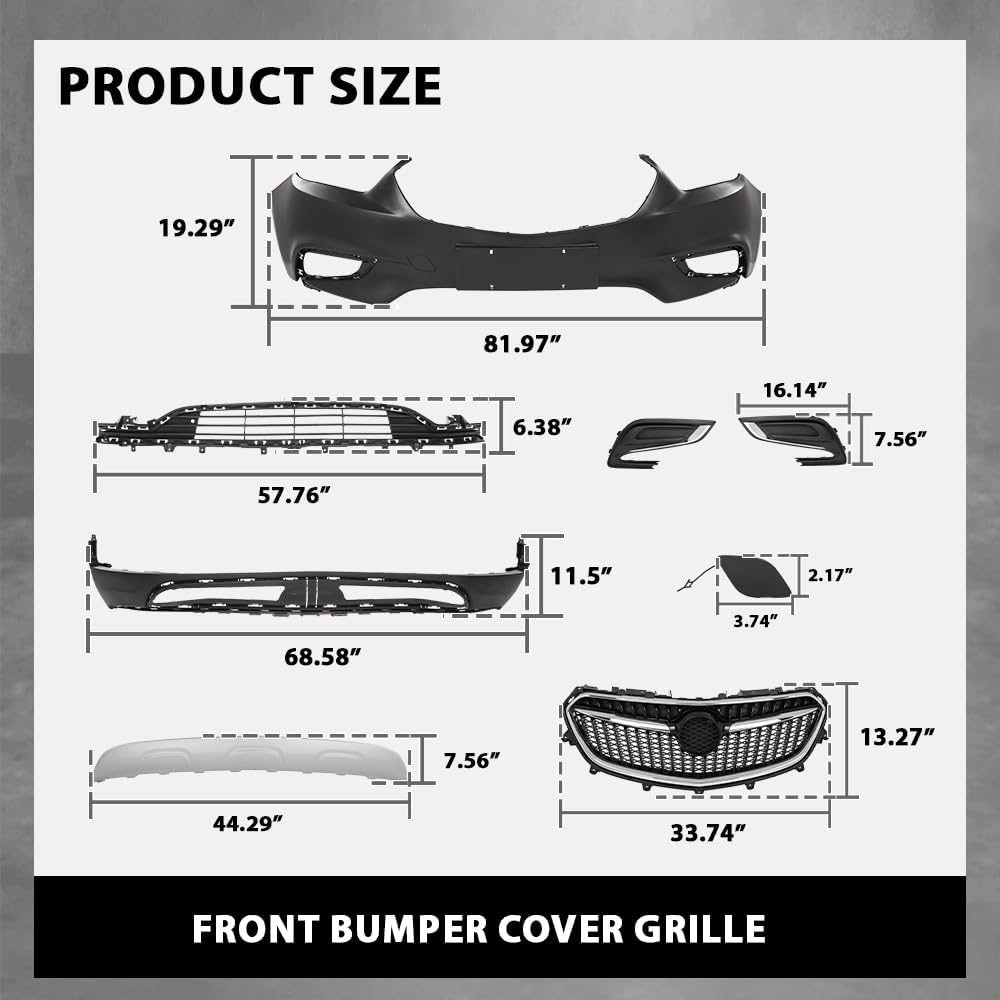 Front Bumper Cover Grille Set Black PP Plastic Compatible with Buick Encore 2017-2021