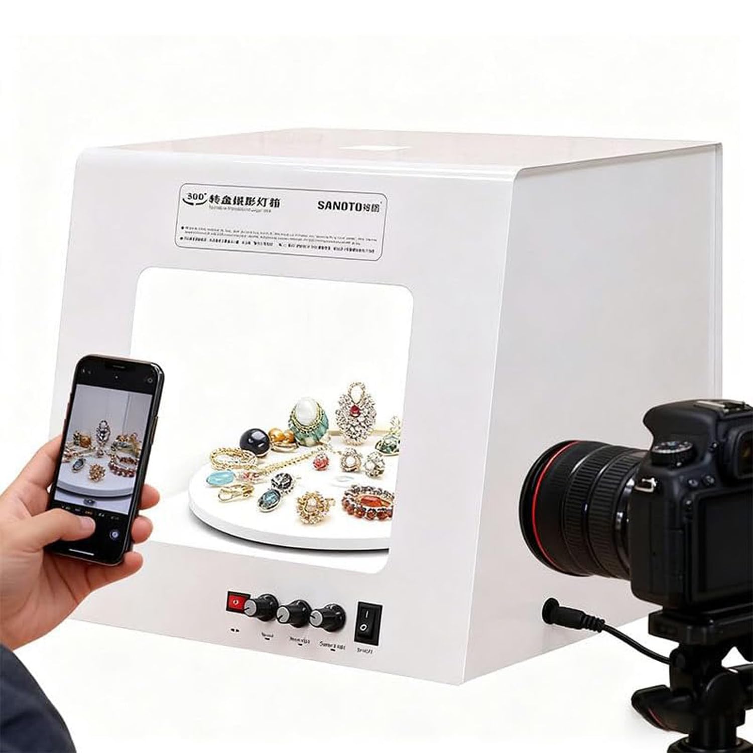 Miniaturowe studio fotograficzne, namiot do robienia zdjęć biżuterii,namiot do robienia zdjęć biżuterii z regulacją jasności,zestaw oświetlenia do robienia zdjęć biżuterii z elektryczną obrotnicą TB20
