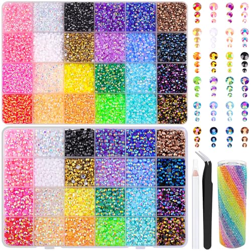 Image of 2 Boxes Jelly Rhinestones for Bedazzling, 40000Pcs 3 /4 /5mm Multicolor Flatback Resin Gems for Crafting, Bedazzler Kit with Tweezer for DIY Crafts Tumblers Shoes Fabric Decor Nail Art