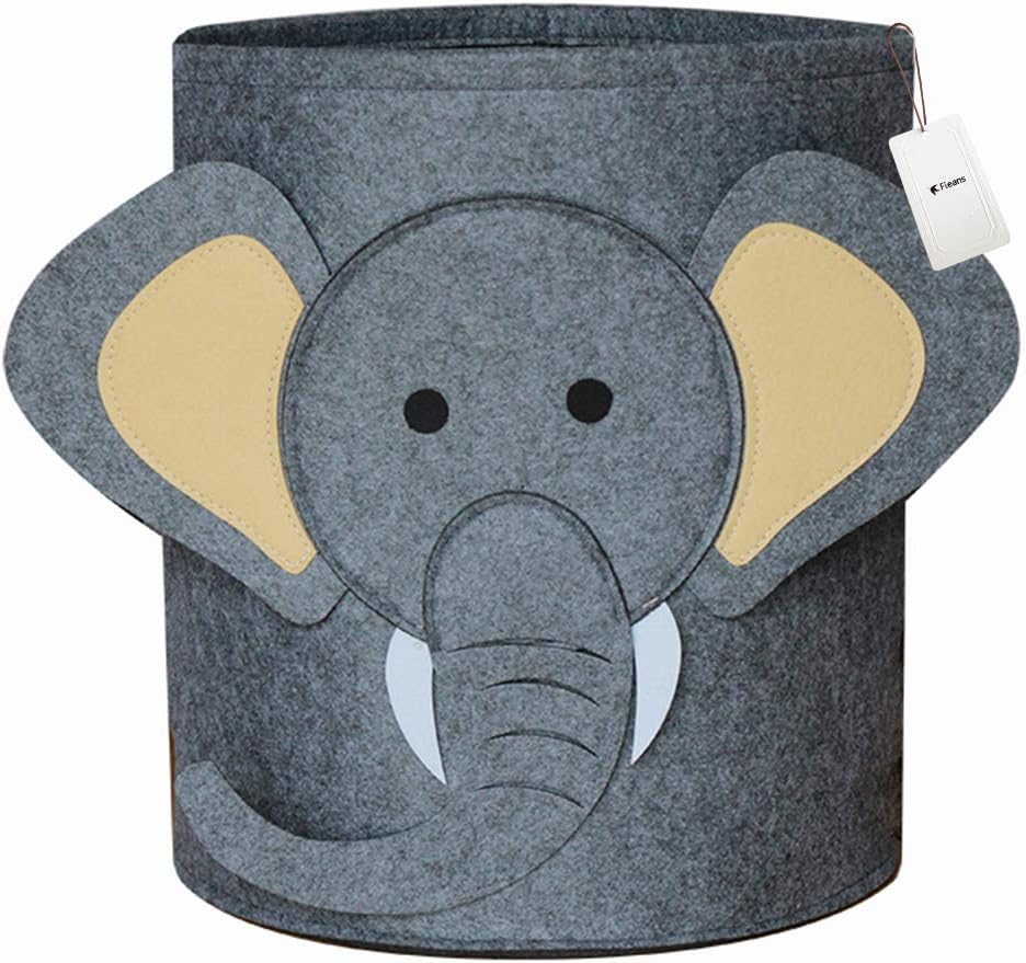 Fieans Felt Basket Toy Storage Organiser Collapsible Baby Hamper Decorative Gift Box for Nursery & Kid's Room - Elephant