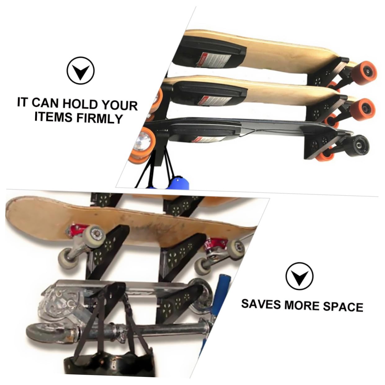 ibasenice Support Mural Noir pour Snowboard et Batte de Baseball en Plastique PP, Facile à Installer, Gain de Place pour Rangement à Domicile