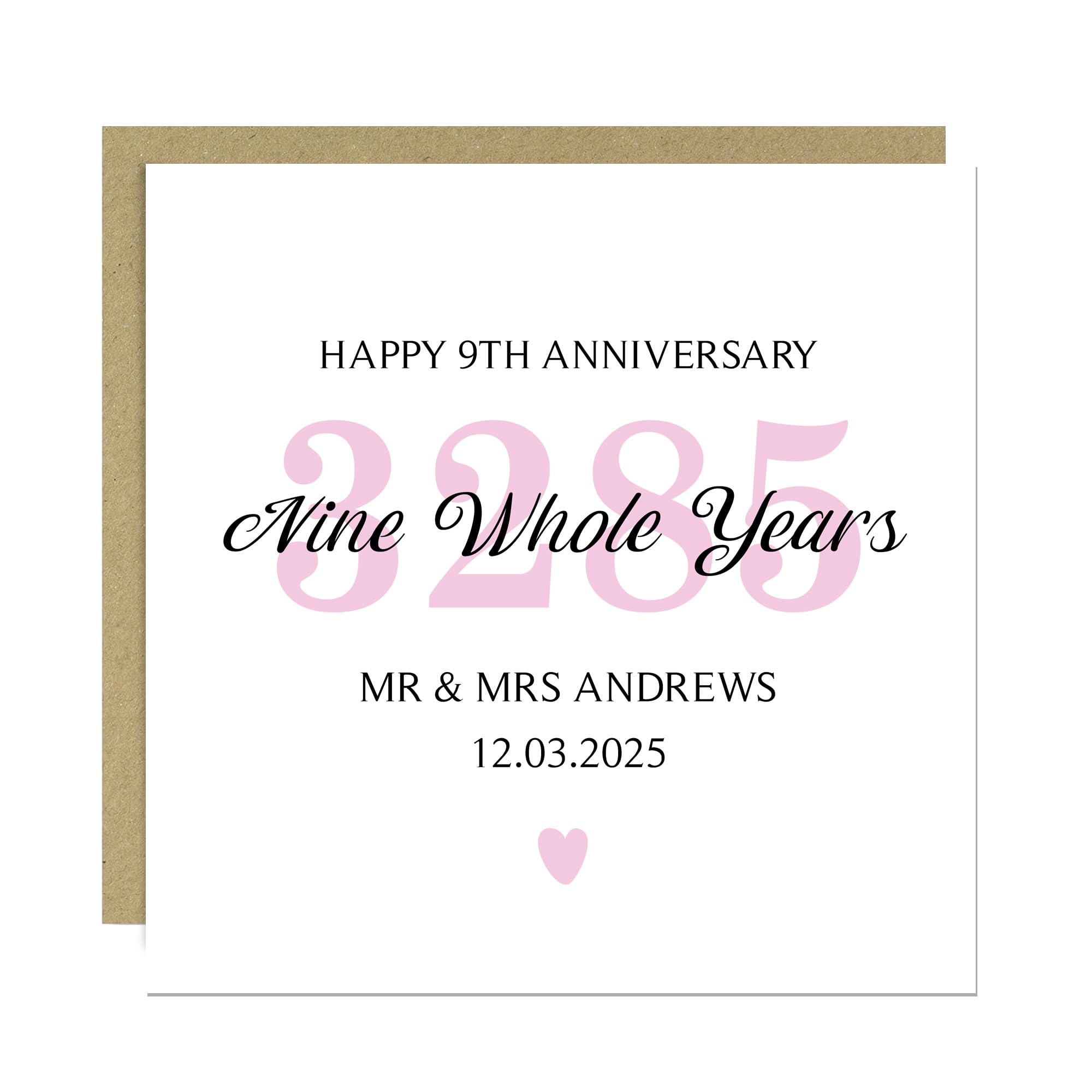 RED OCEAN Personalised 9th Wedding Anniversary Card For Husband Wife With Envelope Included Romantic Cards For Him Her 9th Anniversary Celebration Card 9 Whole Years