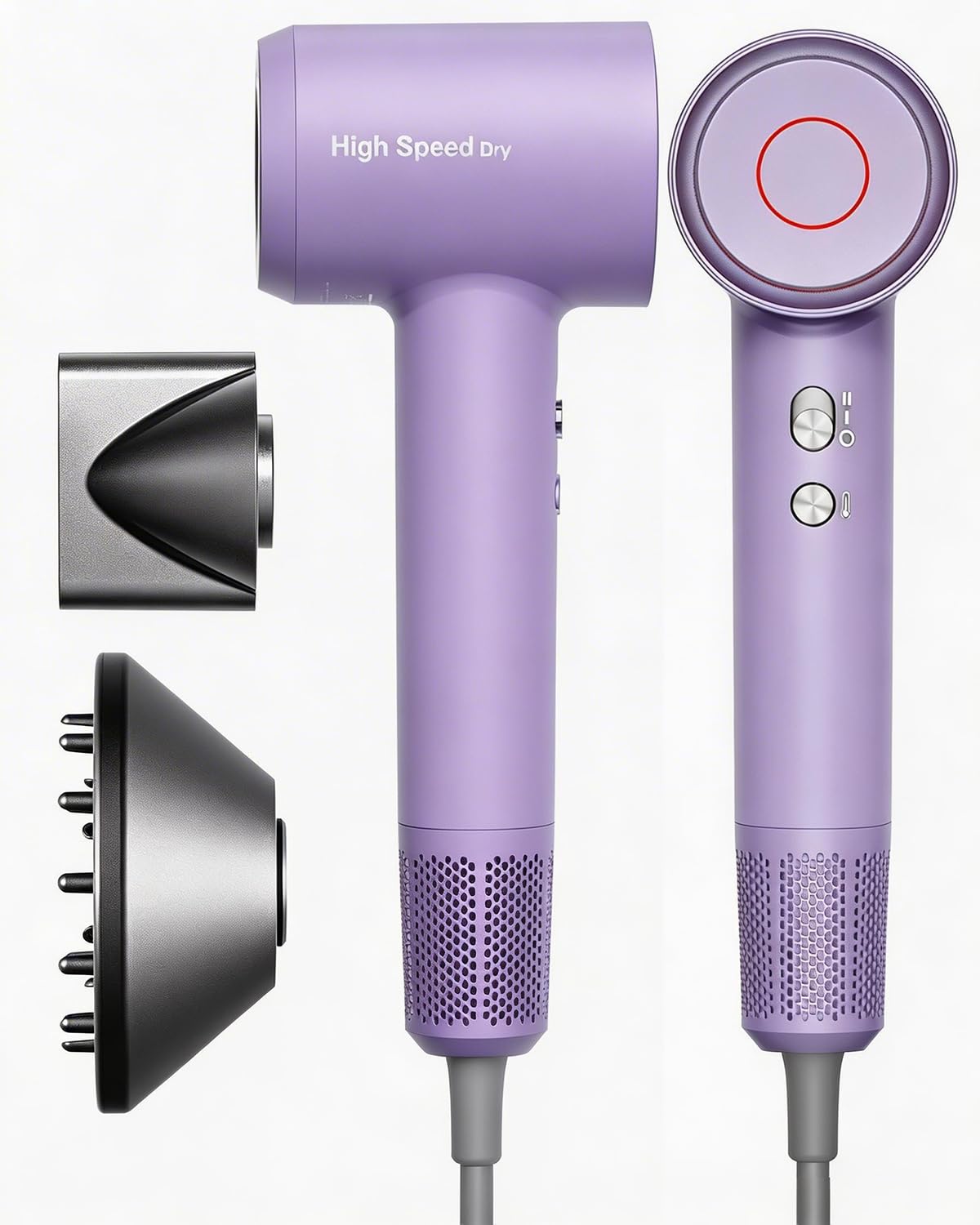 Föhn mit Diffusor, Ionen Fön Haartrockner, 160.000 U/min High Speed Hair Dryer, Haarföhn Ultraleicht (370g) & Leise, Schnelles Trocknen ohne Hitzeschäden, Reisefön, Geschenkset,Lila