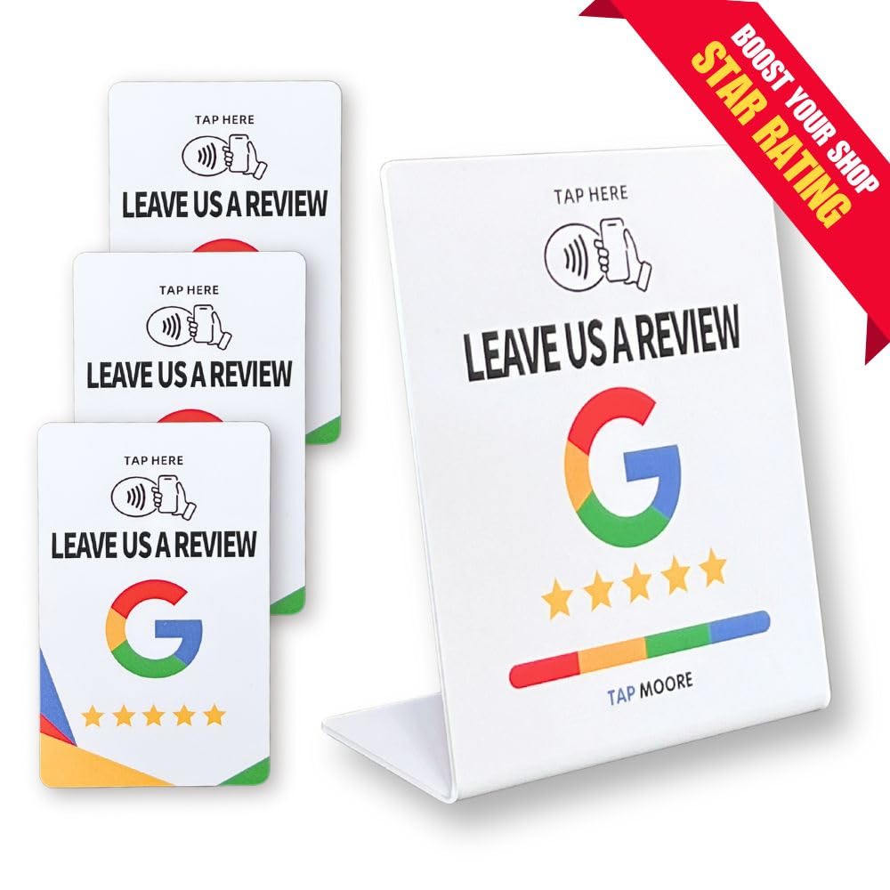 1x NFC Review Tap Stand and 3x Tap Card, Designed for Google Review| Reusable Smart NFC| Create Your Own NFC | Tap to Review Card | Ideal for Business, Stores and Shops