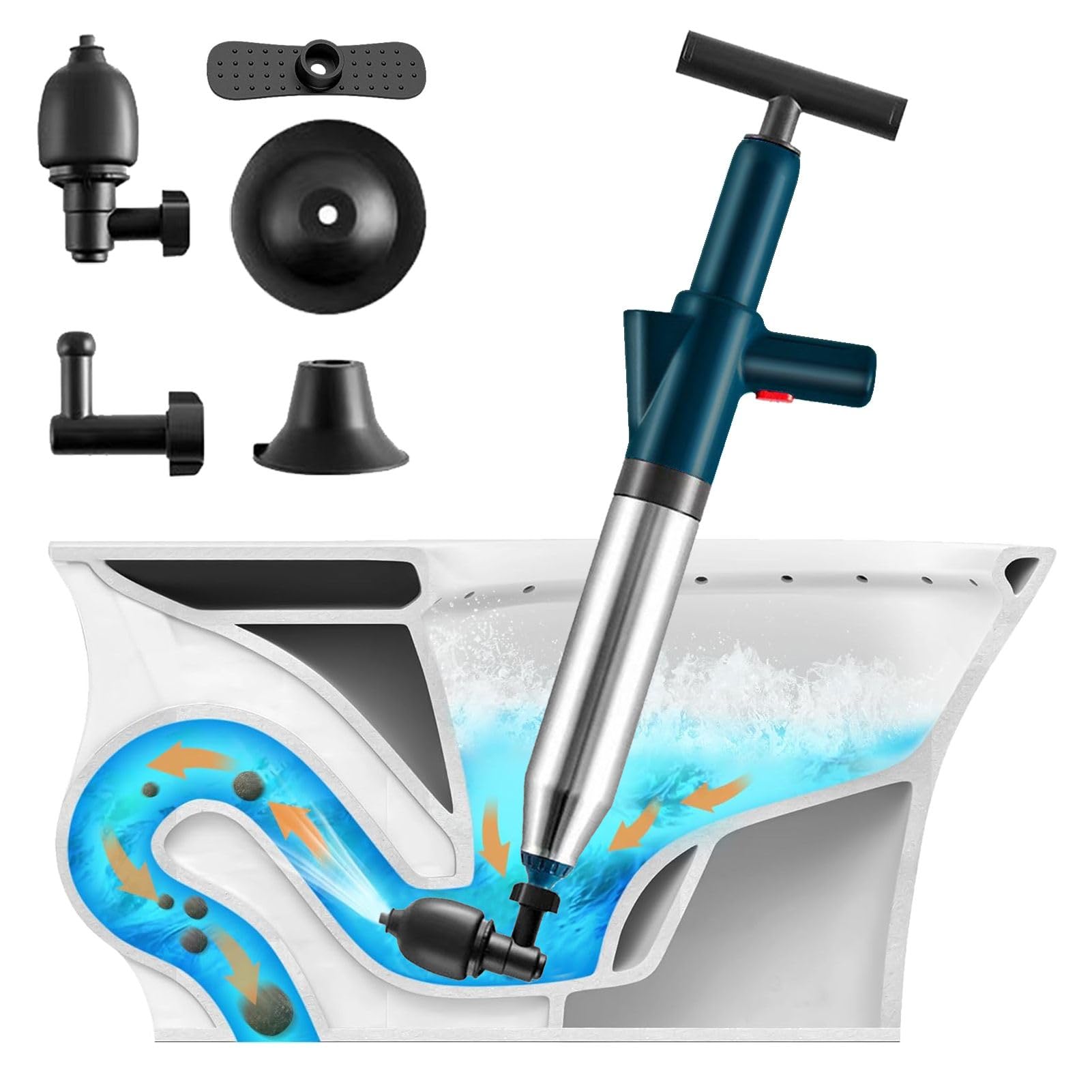 Toilet Plunger, High Pressure Air Drain Blaster Kit with Visual Pressure Gauge