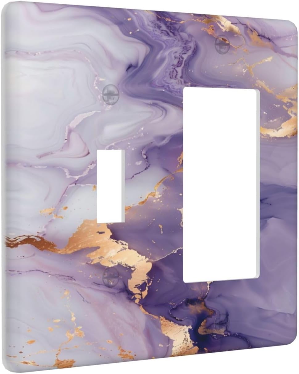 Decorative Outlet Covers Modern Abstract Purple Gold Marble Texure 4 Gang Wall Plate Quad Rocker Decora Light Switch Plate Covers Jumbo Electrical GFCI Switch Cover Plate