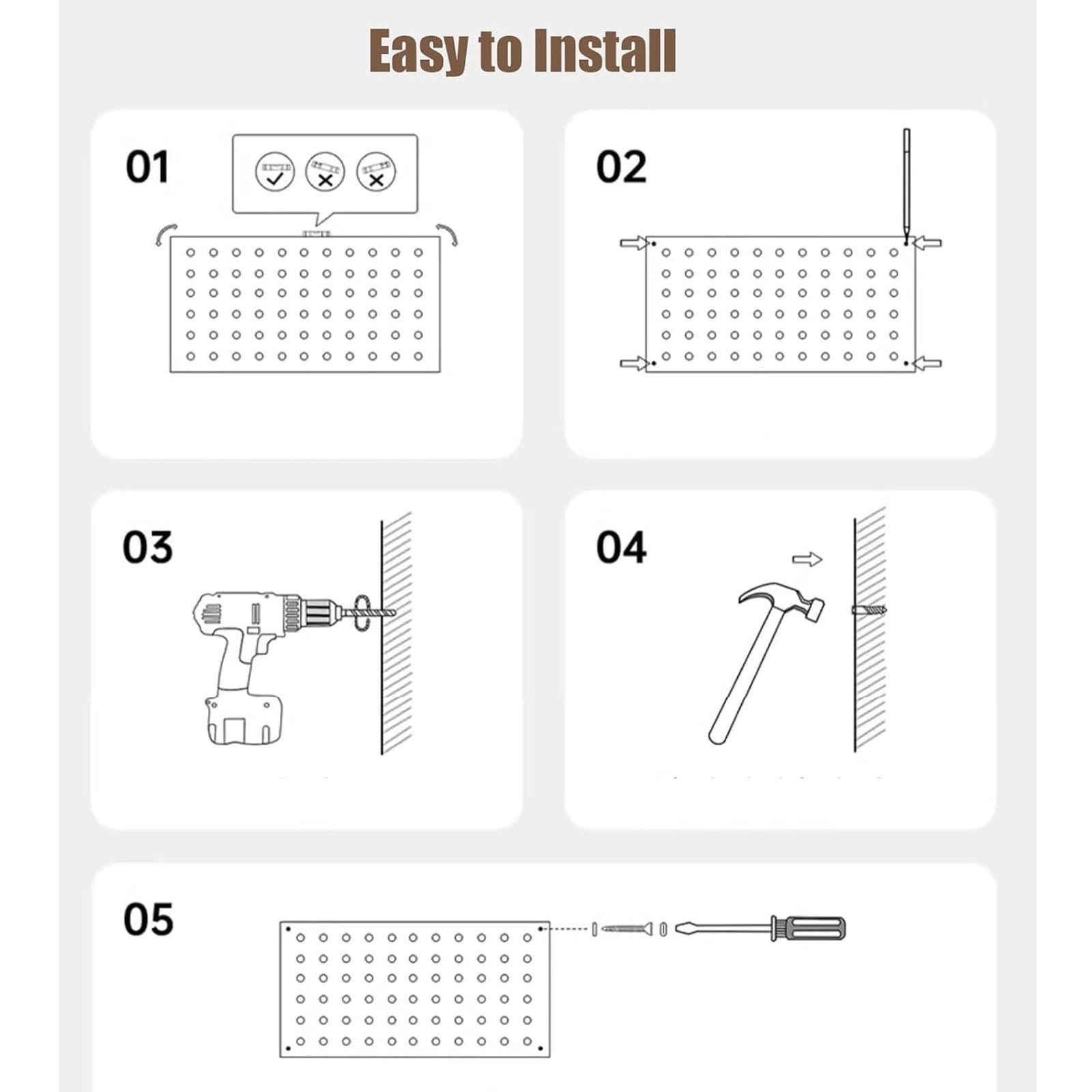 Sistema de almacenamiento de herramientas de pared de tablero de madera, 27 x 59 pulgadas para garaje, sala de manualidades y oficina, ideal para proyectos de bricolaje y organización del hogar