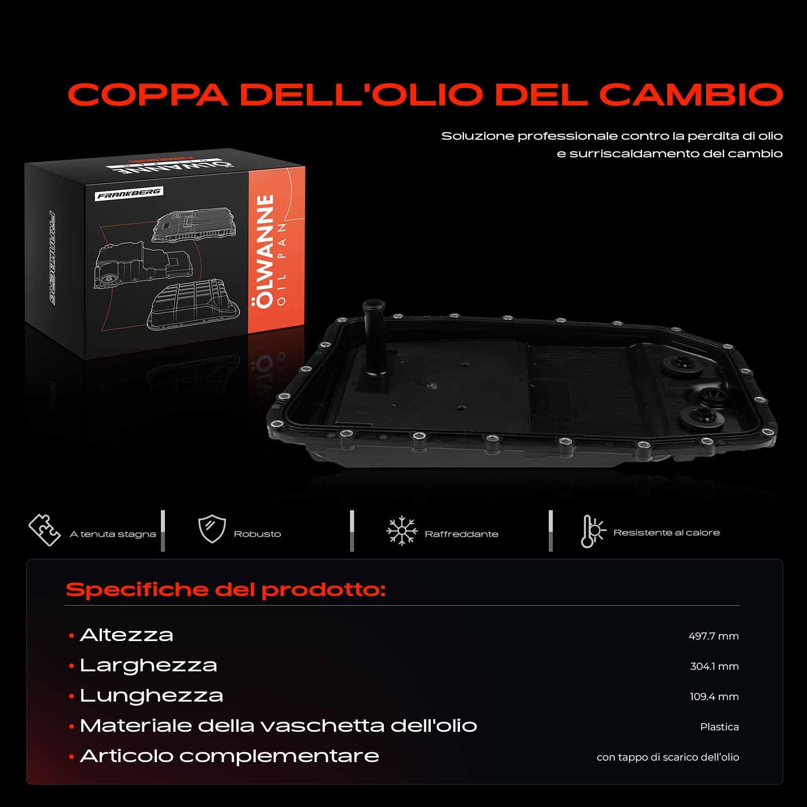 Frankberg Coppa dell'olio per cambio automatico 24117571227 | Compatibile con: XJ X350 X358, S-Type X200, Discovery III L319, XJ X351, XK8 Cabriolet X100, XK Convertible X150