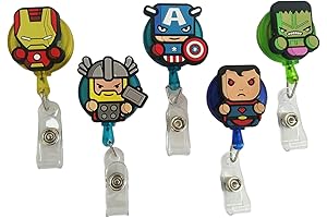 Superhero Nurse Badge Holder Reel Clip: 5PCS Cartoon Retractable Badge Reels