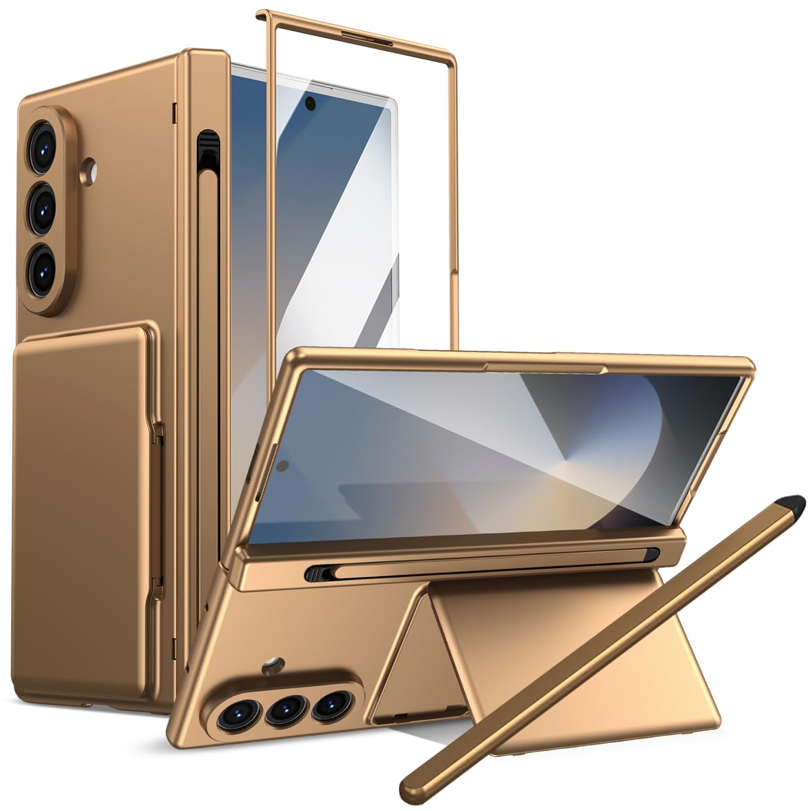 Etui do Samsung Galaxy Z Fold8 Ultra, etui z portfelem na karty, osłona ekranu do Galaxy Fold 8 Ultra z rysikiem - złote