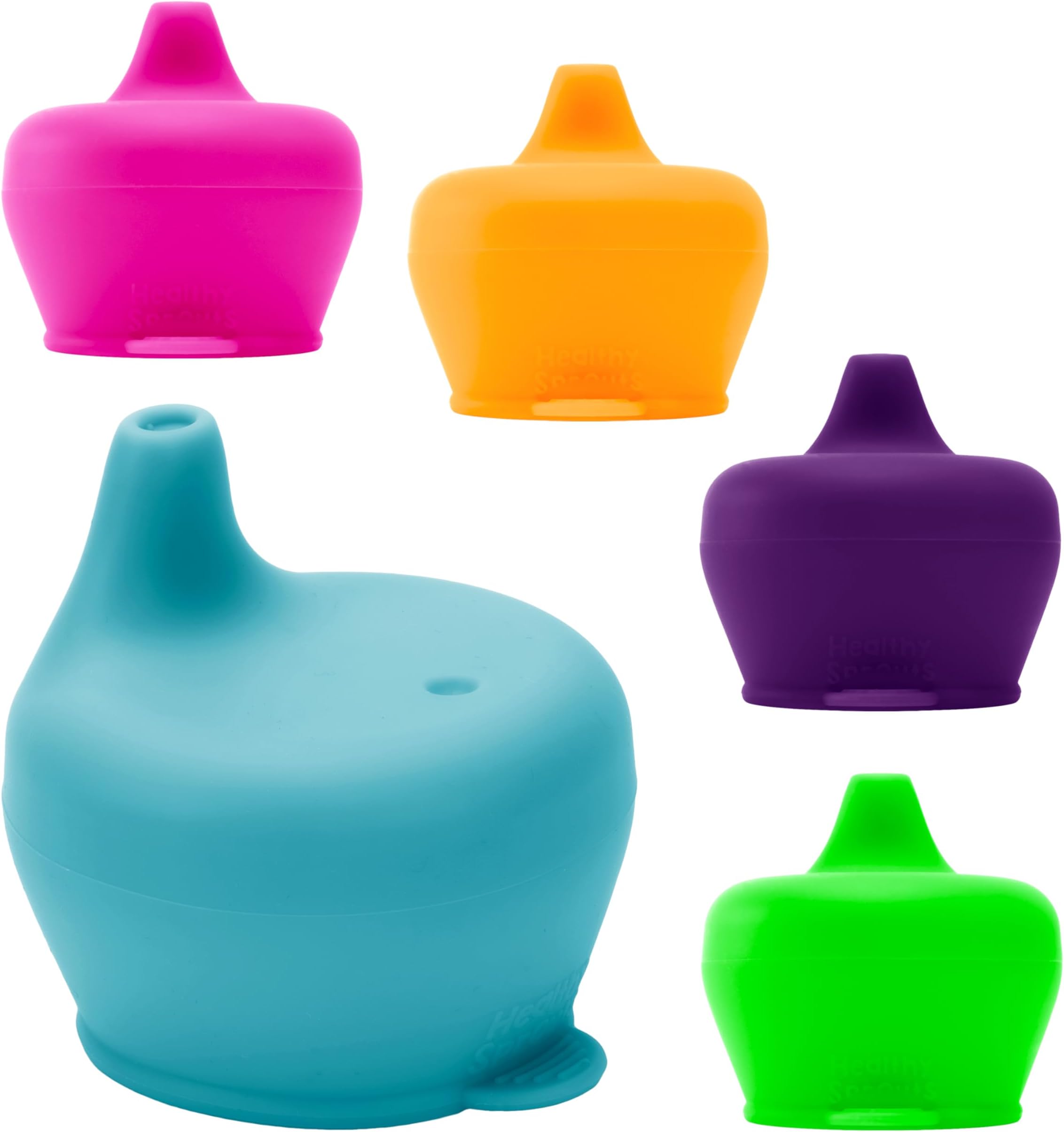 Healthy Sprouts Silicone Sippy Cup Lids - Spill Proof, Fits Any Cup, BPA-Free, Durable & Soft for Babies & Toddlers, Quick to Attach - 5 Pack Silicone Lids for Cups (Purple, Pink, Green, Orange, Teal)