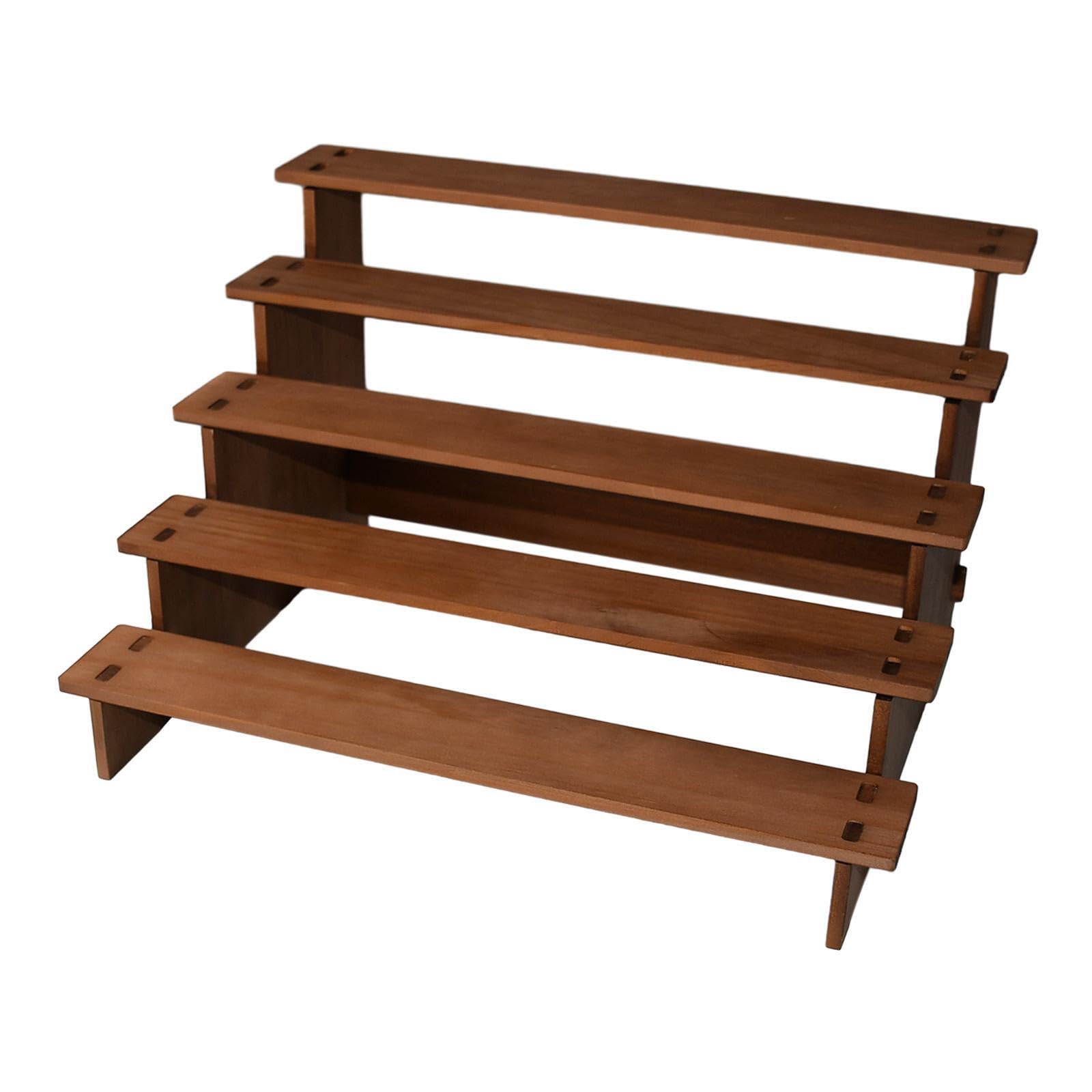 PIXZCSA Stunning Wooden Riser Shelf Organizer For Jewelry Displays And Craft Décor In Home Office And Retail Environments Wooden Riser Display Shelf, Brown, 5 Layer 40cm