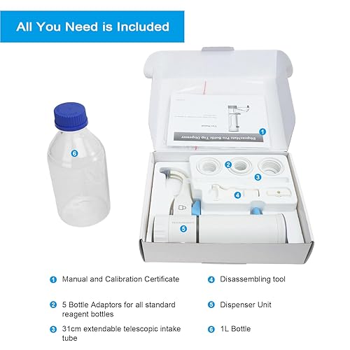 Miniatura 4 de ONiLAB Dispensador de tapa de botella con botella de almacenamiento de medios redonda de 1 L (2,5-25 ml)