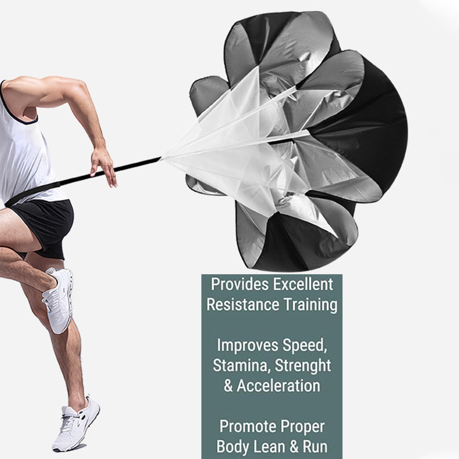 Paracadute da Corsa,Paracadute a Velocità 56 Pollici Paracadute Sportivo Paracadute da Allenamento di Velocità con Paracadute con Cinghia Regolabile Scivolo da Corsa per Stamina Forza Calcio Foratura