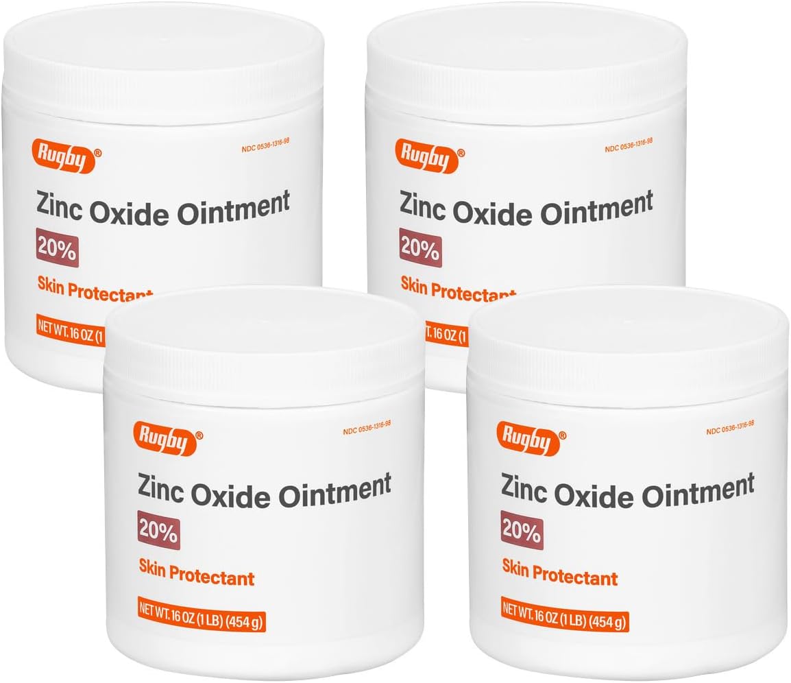 Rugby Zinc Oxide Ointment Skin Protectant - 20% - 16 Oz (1lb) (454 g) (4 Pack)