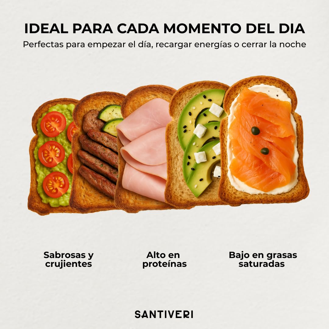 SANTIVERI – Pan Tostado Proteico con 25% de Proteína, Alto en Fibra, Pan Proteico con Proteína Vegetal, Bajo en Azúcares – 240 g