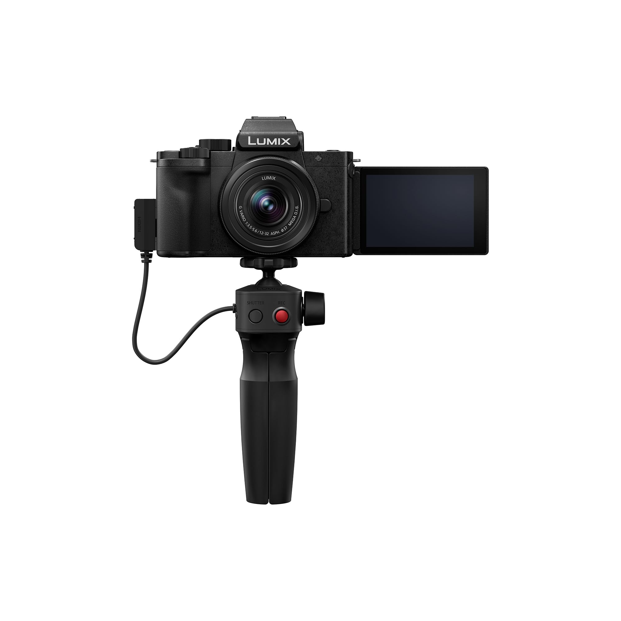 Panasonic Lumix DC-G100DVEGK Cámara Micro Cuatro Tercios sin Espejo con Lente Lumix G Vario 12-32mm F3.5-5.6 y Trípode DMW-SHGR2, 20.3MP, Vídeo 4K 30p/FHD 60, Cámara Vlogging, Carga con USB-C, Negro