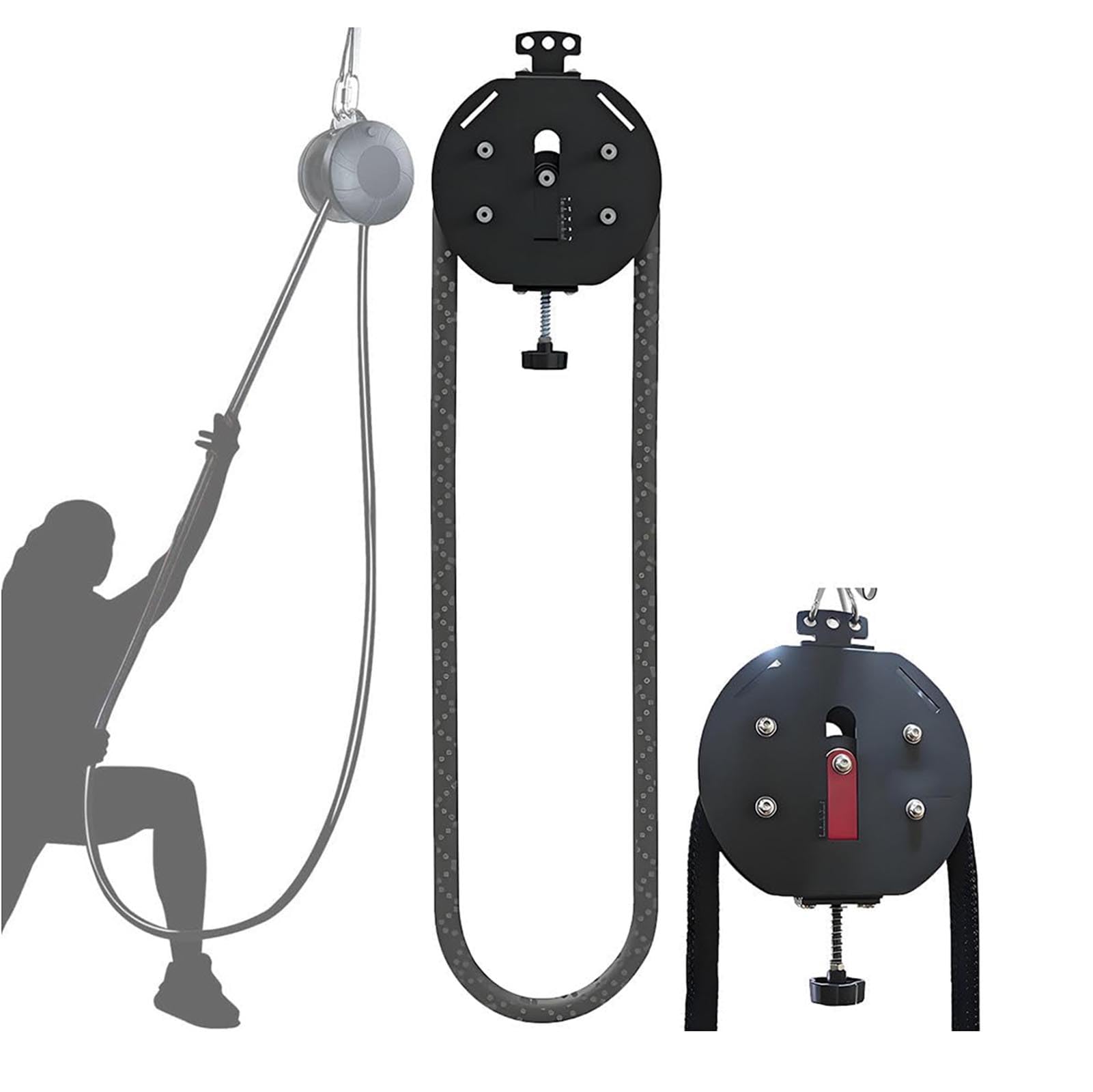 Entrenador de Cuerda de Tracción para Fitness, Máquina Sin Fin con Resistencia Ajustable, para Resistencia Muscular, Ejercicios aeróbicos extremidades Superiores,Negro