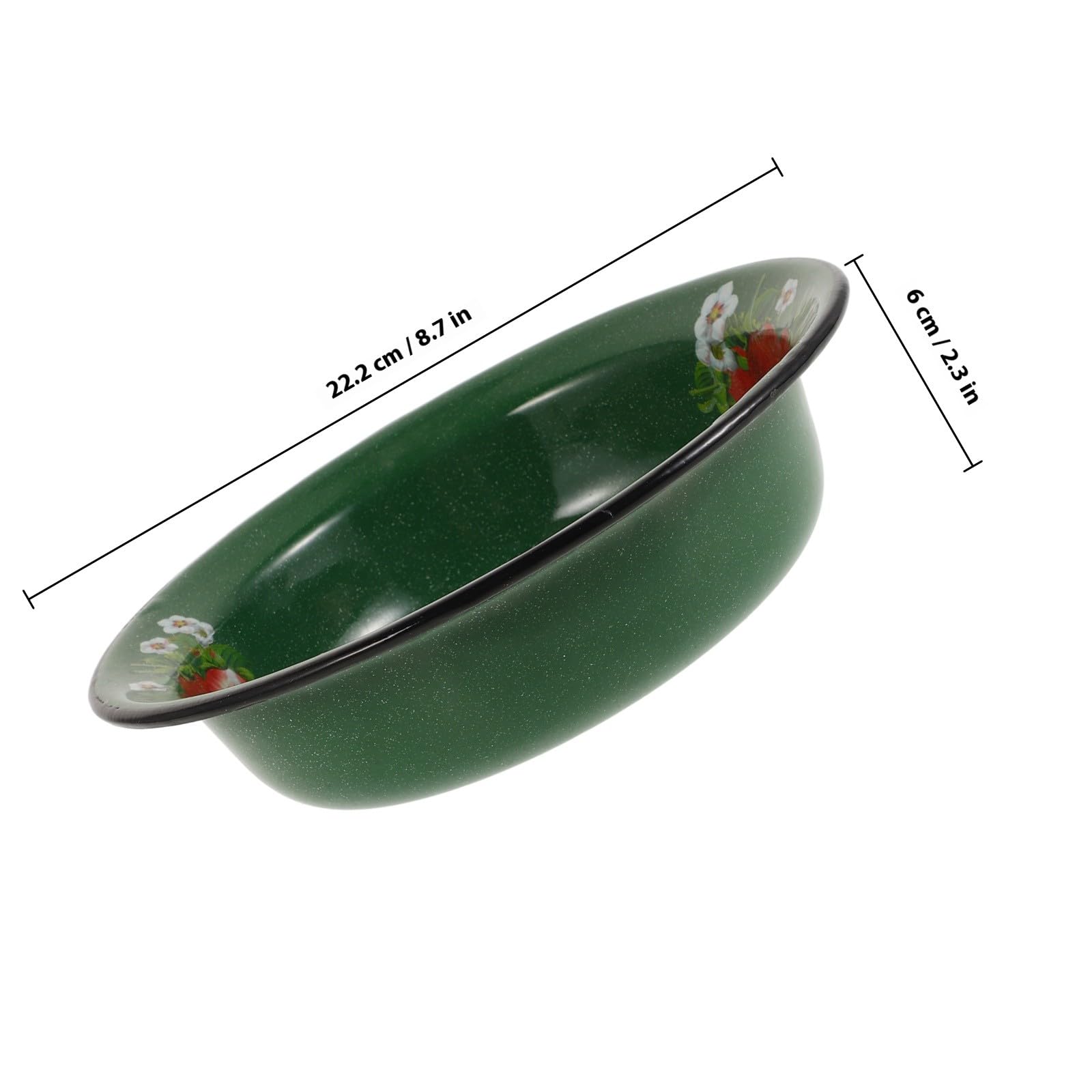 Cuenco Esmaltado de 22 Cm, Lavabo Multiusos para Lavar y Mezclar, Cuenco de Esmalte Verde con Motivos Punteados para Sopa, Fruta y Masa, Vajilla Rústica Adecuada para Cocina