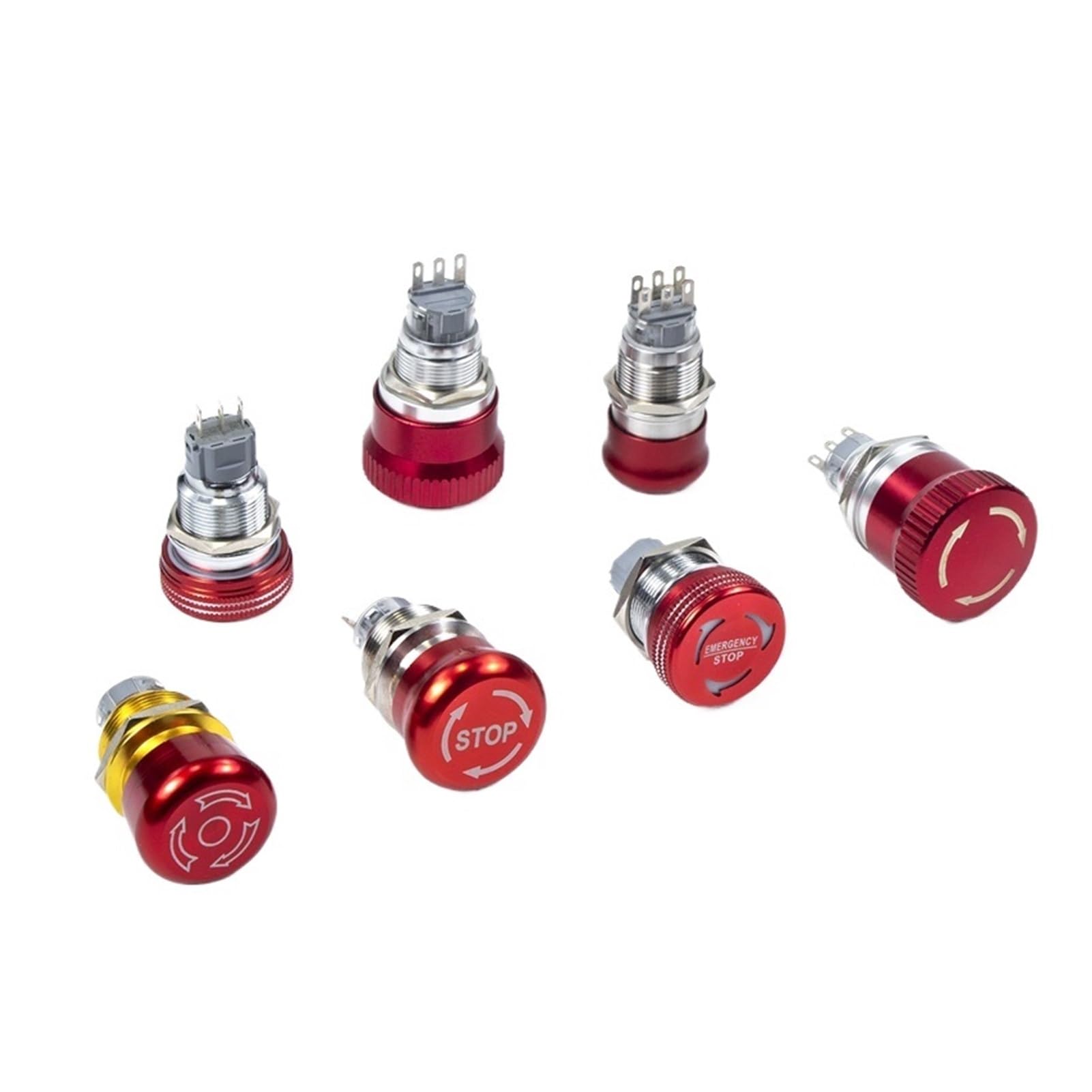 Interruptor de botón de encendido de parada de emergencia 16 mm 22 mm Cabeza de seta de metal ultracorta con luces - 1 pieza(1NO1NC 22mm)