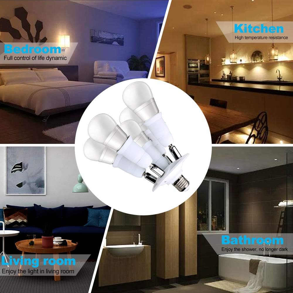 8T8 5 in 1 E26 Light Bulb Socket Splitter Converter Adapter 360 Degree Adjustable I Stardand LED Lamp Base Holder, Each Port 60 Watt, Total 300 Watt