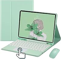 Vista 16 de Funda de teclado con panel táctil para iPad 6 iPad 5 Air 2 Pro de 9.7 pulgadas con teclado táctil retro de teclas redondas con ratón, teclado