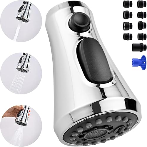 VFAUOSIT Cabezal de repuesto para grifo de cocina con 9 adaptadores, 3 modos (Aquablade) Cabezal rociador de grifo de fregadero de cocina extraíble