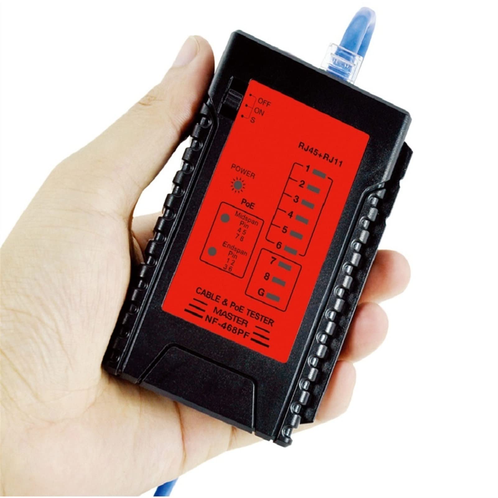 NF-POE 468PF Estándar Detección probador Lan Prueba de red continuidad del cable RJ11 RJ45 LED Luz