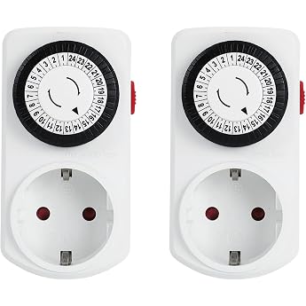 Mechanical Timer Socket, G-Homa Set of 2 24-Hour Program Analogue Timer Socket for Indoor Use, Daily On/Off Cycle, 30 Minute 