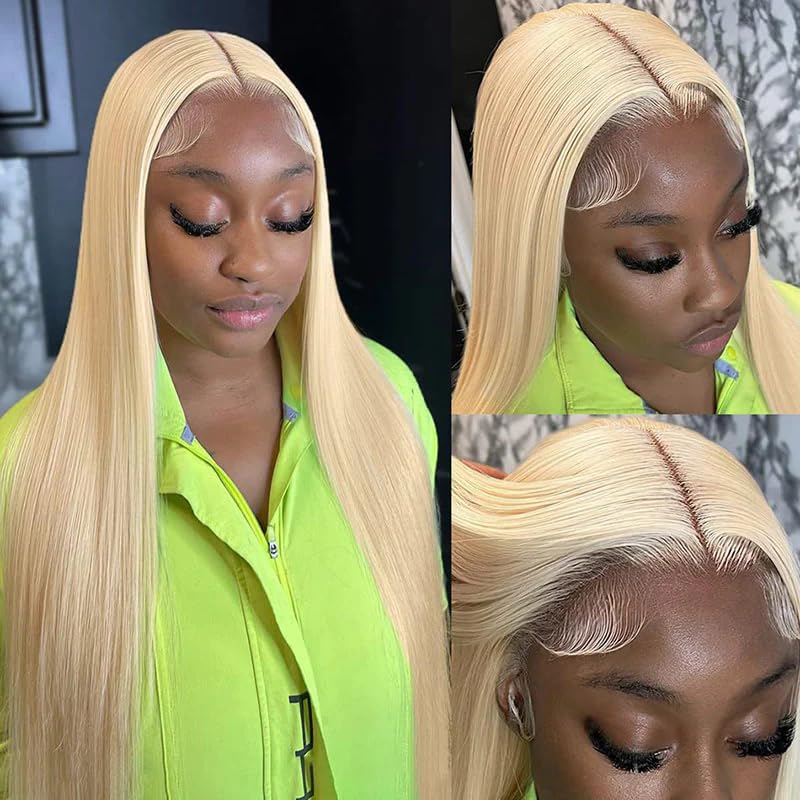 613 13x6 Lace Front Wig Human Hair 220% Density Straight Blonde Wig Human Hair 613 HD Lace Frontal Wig Transparent HD Lace Pre Plucked with Baby Hair for Women 22 Inch