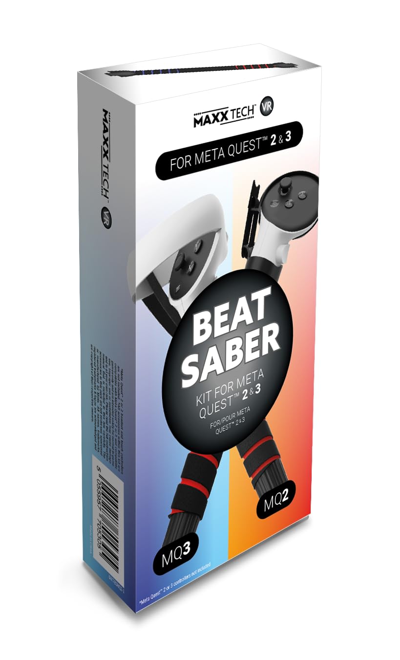 Maxx Tech VR Beat Saber Kit – designed for Oculus/Meta Quest 2 & 3/3S controllers, includes 2 x 2-in1 dual grips compatible with Beat Saber, Baseball, Tennis, Kayak, Supernatural + many more VR games