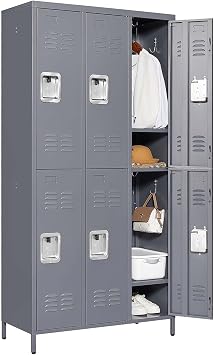 6-Door Metal Lockers with Combination Locks - 72" H Steel Storage Cabinet for Employees, Home, Office, School, Gym, Gray