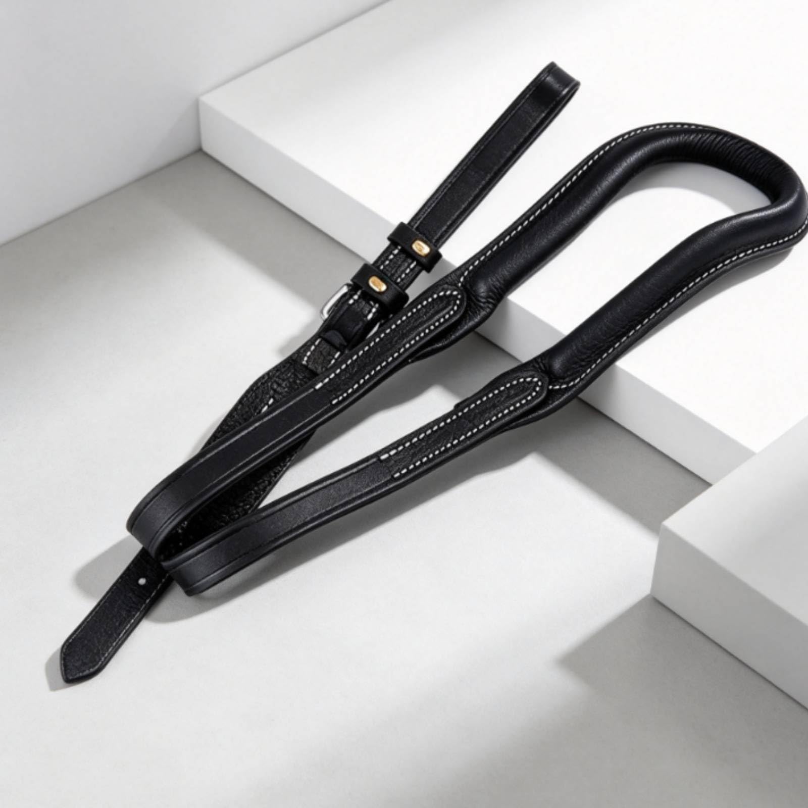 kowaku Cinturino da Selleria con Fibbia Cuciture Bianche Cinturino Regolabile in Pelle Presa Stabile Attrezzatura Equestre , Nero , L