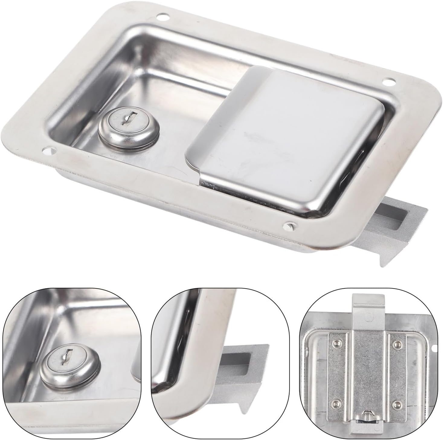 Flush Mount Paddle Door Weatherproof 304 Stainless Steel Toolbox Lock with 2 Keys RVs Trailers Paddle Door