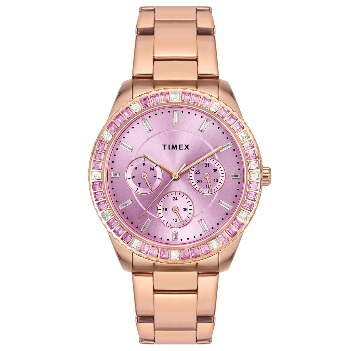 TIMEX Women Stainless Steel E-Class Premium-Sport Collection Multifunction Analog Rose Gold Dial Coloured Quartz Watch, Round Dial with 36 Mm Case Width - Twel16801, Band Color-Rose Gold (B0C27RKQ4M) Amazon Price History, Amazon Price Tracker
