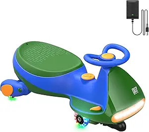 FanttikRide N7 Pro Electric Wiggle Car with Pedal, Rechargeable Battery, CyberWiggle, 2 in 1 Swing Car, 2 Speed, Anti-Rollover, Flashing Wheels, Bluetooth, for Ages 3 and Up, 150 Lbs, Green