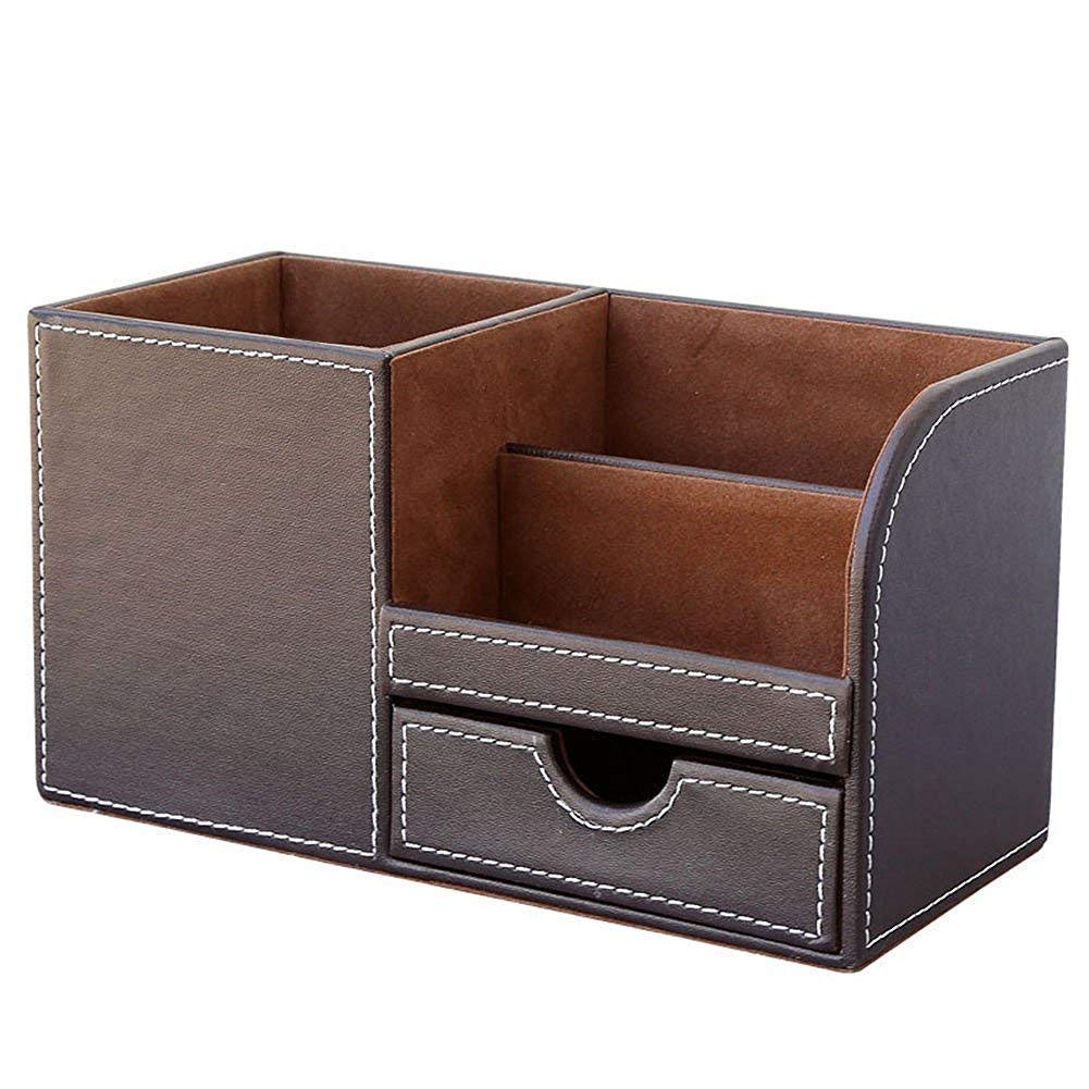 Organiseur De Tiroir En Similicuir Marron - Lot De 2 Avec 4 Compartiments - Dimensions 30,5x20,3x3,6 Cm - Pour Bureau, Maquillage, Rangement