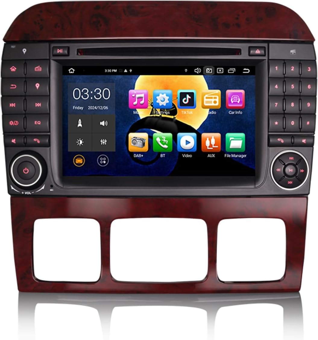 8 Core Android 14 Autoradio Stéréo pour Mercedes S/CL Class W220 W215 GPS Navigateur Carplay sans Fil Android Auto DSP Bluetooth WiFi Commande au Volant Dab+ GPS IPS 7 Pouces écran Tactile 4Go 64Go
